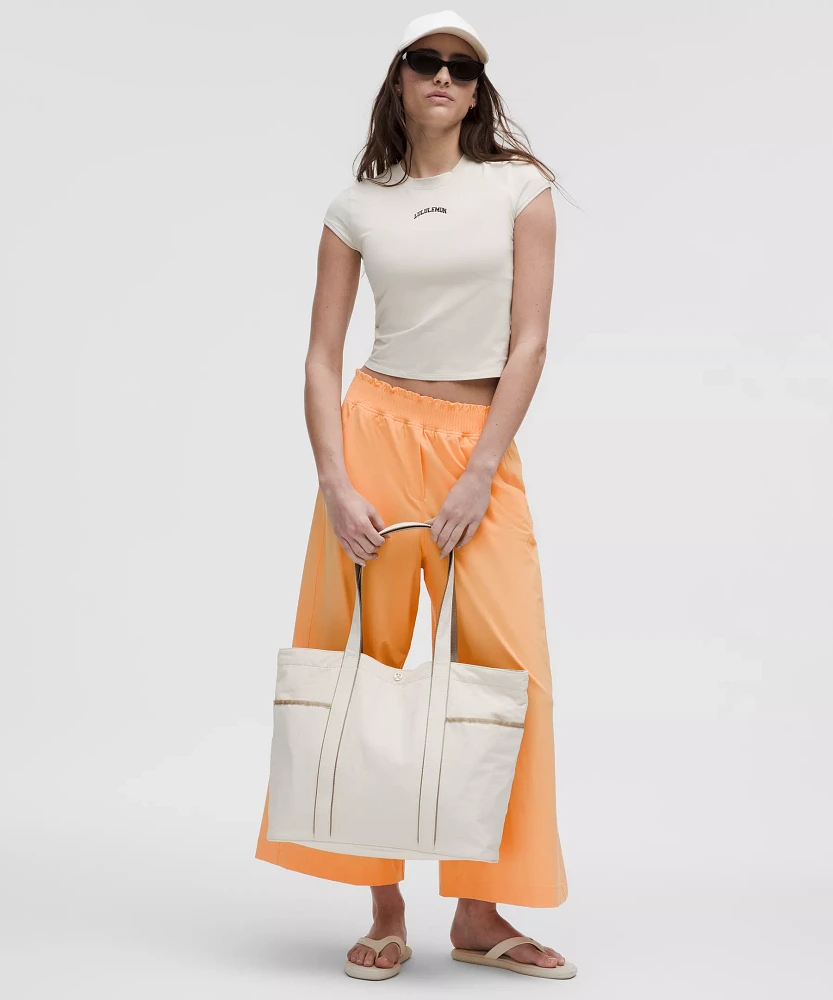 Stretch Woven Ruffle-Waist Wide-Leg Cropped Pant | Women's Capris