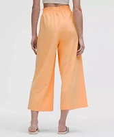 Stretch Woven Ruffle-Waist Wide-Leg Cropped Pant | Women's Capris