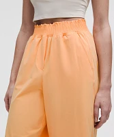 Stretch Woven Ruffle-Waist Wide-Leg Cropped Pant | Women's Capris
