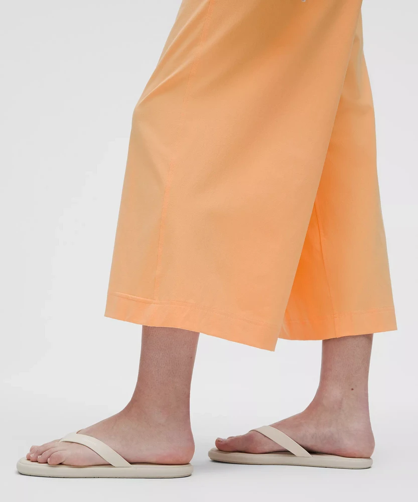 Stretch Woven Ruffle-Waist Wide-Leg Cropped Pant | Women's Capris