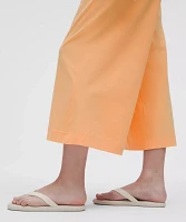 Stretch Woven Ruffle-Waist Wide-Leg Cropped Pant | Women's Capris