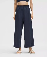 Stretch Woven Ruffle-Waist Wide-Leg Cropped Pant | Women's Capris