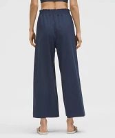 Stretch Woven Ruffle-Waist Wide-Leg Cropped Pant | Women's Capris