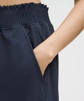 Stretch Woven Ruffle-Waist Wide-Leg Cropped Pant | Women's Capris