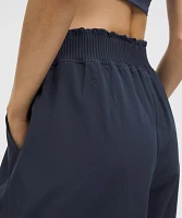 Stretch Woven Ruffle-Waist Wide-Leg Cropped Pant | Women's Capris