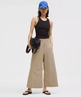 Stretch Woven Ruffle-Waist Wide-Leg Cropped Pant | Women's Capris