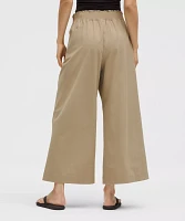 Stretch Woven Ruffle-Waist Wide-Leg Cropped Pant | Women's Capris
