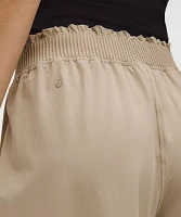 Stretch Woven Ruffle-Waist Wide-Leg Cropped Pant | Women's Capris