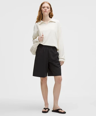 Stretch Woven Ruffle-Waist High-Rise Short 9" | Women's Shorts