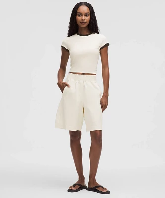 Stretch Woven Ruffle-Waist High-Rise Short 9" | Women's Shorts