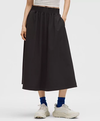 Stretch Woven Ruffle-Waist Midi Skirt | Women's Skirts