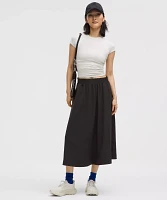 Stretch Woven Ruffle-Waist Midi Skirt | Women's Skirts
