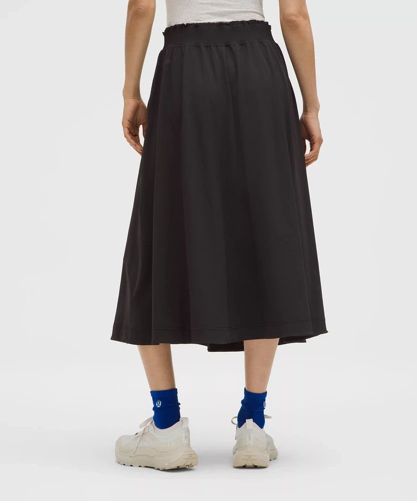 Stretch Woven Ruffle-Waist Midi Skirt | Women's Skirts