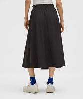 Stretch Woven Ruffle-Waist Midi Skirt | Women's Skirts