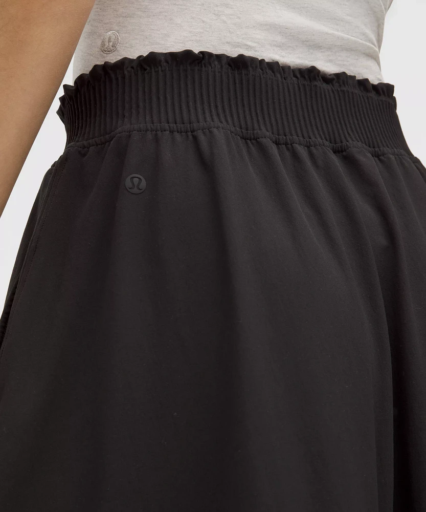 Stretch Woven Ruffle-Waist Midi Skirt | Women's Skirts