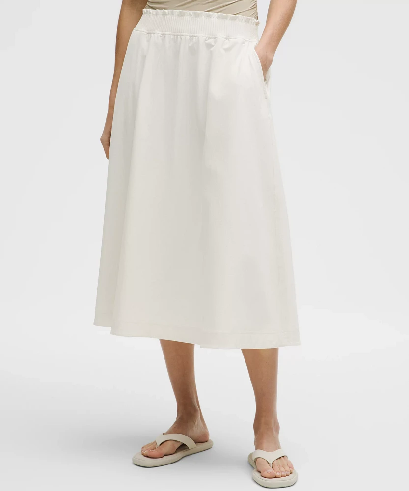 Stretch Woven Ruffle-Waist Midi Skirt | Women's Skirts