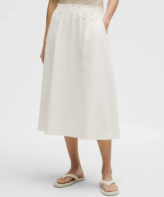 Stretch Woven Ruffle-Waist Midi Skirt | Women's Skirts
