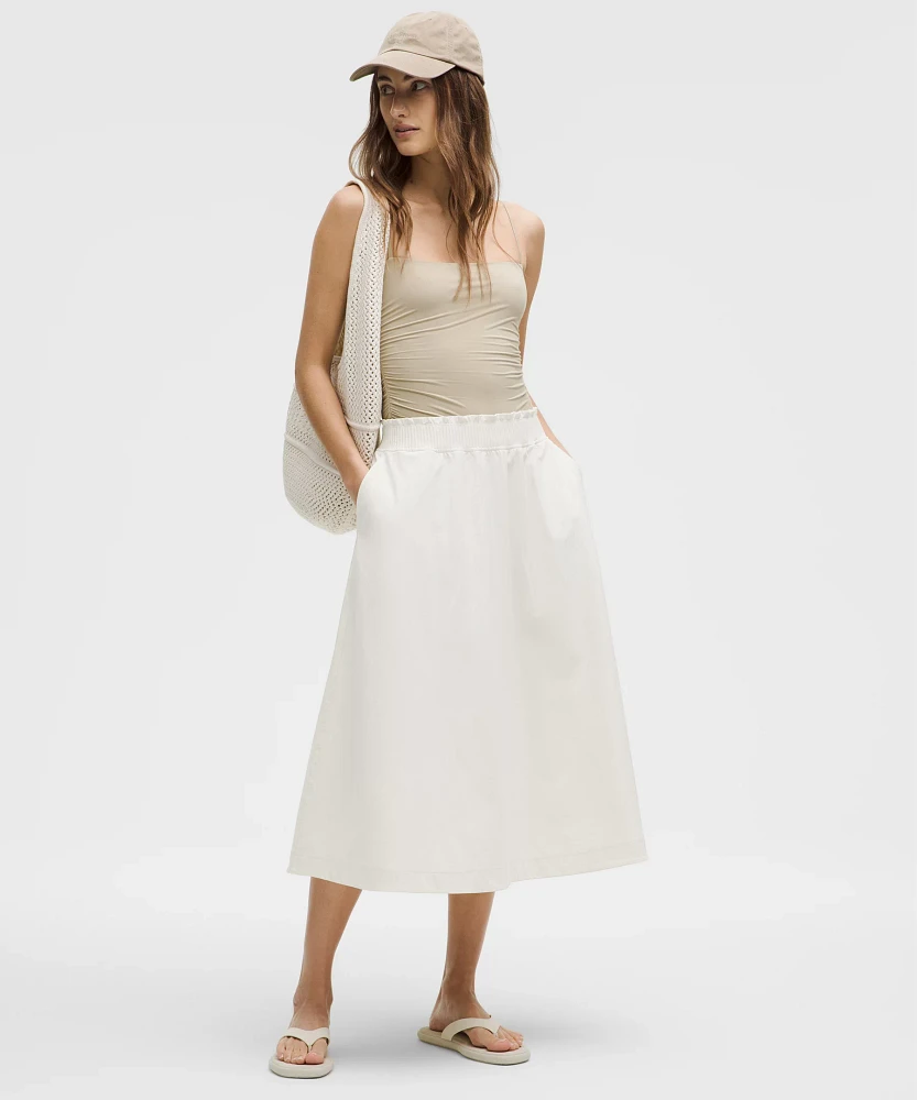 Stretch Woven Ruffle-Waist Midi Skirt | Women's Skirts