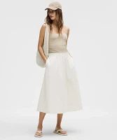 Stretch Woven Ruffle-Waist Midi Skirt | Women's Skirts