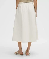 Stretch Woven Ruffle-Waist Midi Skirt | Women's Skirts