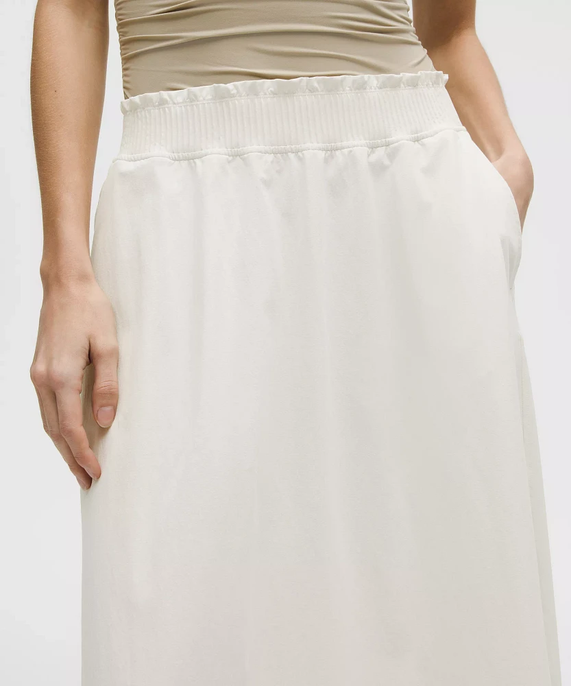 Stretch Woven Ruffle-Waist Midi Skirt | Women's Skirts
