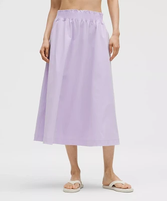 Stretch Woven Ruffle-Waist Midi Skirt | Women's Skirts