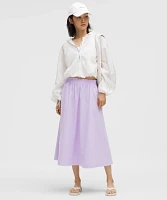 Stretch Woven Ruffle-Waist Midi Skirt | Women's Skirts