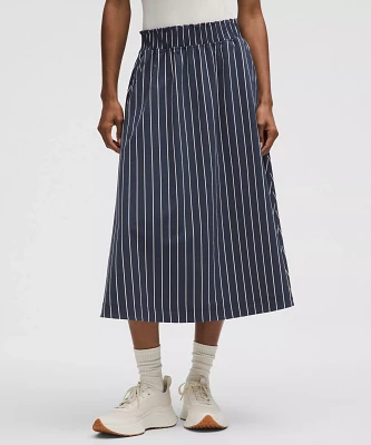 Stretch Woven Ruffle-Waist Midi Skirt | Women's Skirts
