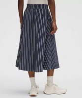 Stretch Woven Ruffle-Waist Midi Skirt | Women's Skirts