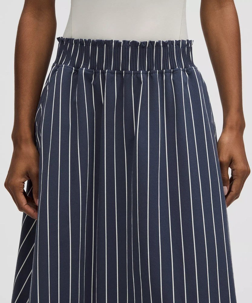 Stretch Woven Ruffle-Waist Midi Skirt | Women's Skirts