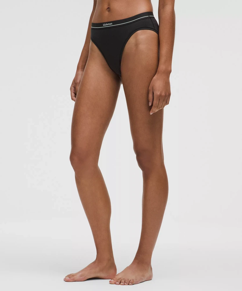 Stretch Cotton Ribbed Logo Super-High-Rise Bikini Underwear | Women's