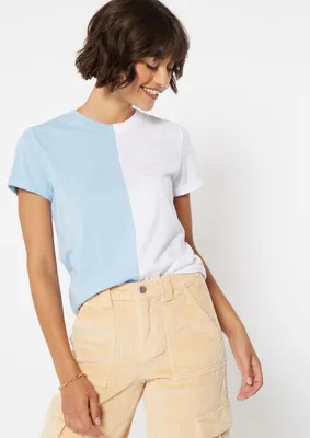 White Baby Blue Two Tone Rolled Sleeve Boxy Tee
