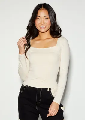 Ivory Long Sleeve Square Neck Top