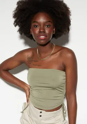 Olive Ruched Side Contour Tube Top