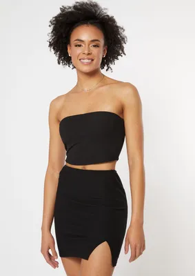 Black Double Lined Ribbed Tube Top