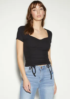 Black Double Ruched Front Top
