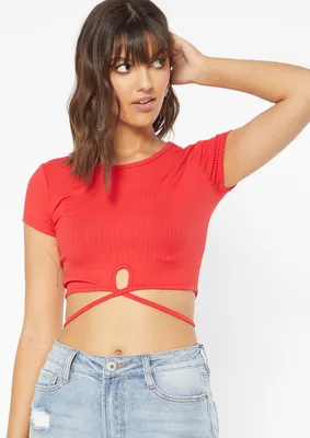 Red Wrap Tied Crop Tee