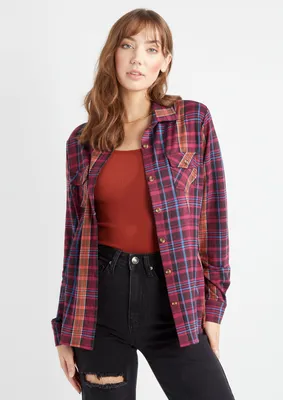 Plaid Sherpa Lined Button Down Top