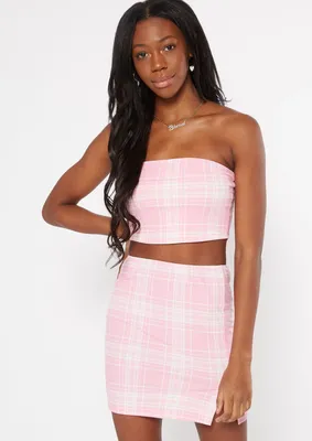 Pink Plaid Double Lined Tube Top