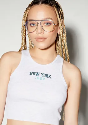 Heather Gray New York Embroidered High Neck Tank