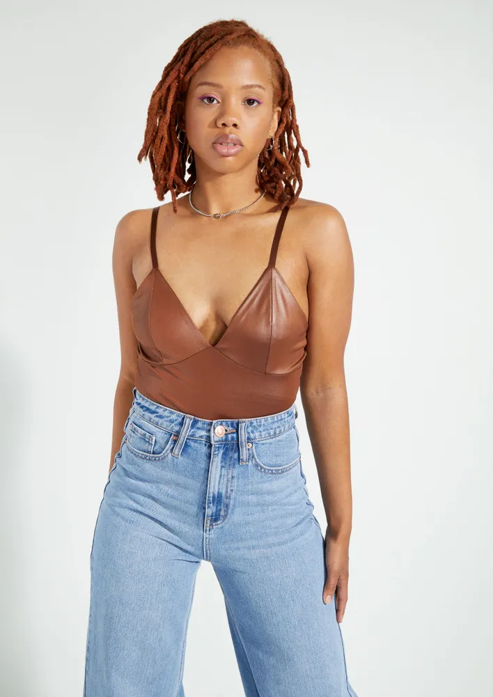 Edgy Glam Faux Leather Bodysuit