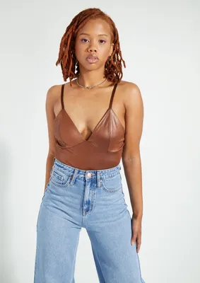 Brown Faux Leather Bodysuit