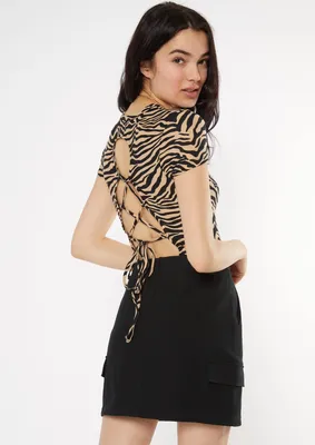 Tiger Print Lace Up Back Bodysuit