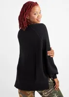 Black V Neck High Low Tunic Sweater