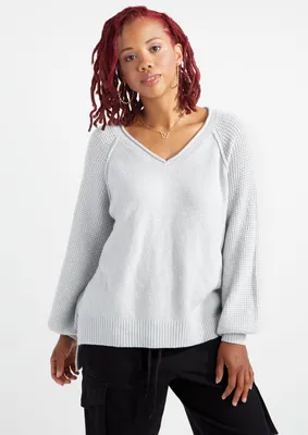 Heather Gray V Neck High Low Tunic Sweater