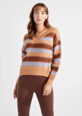 Striped Slouchy V Neck Sweater
