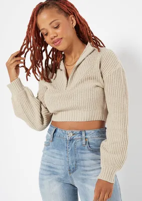Taupe Quarter Zip Pullover Sweater