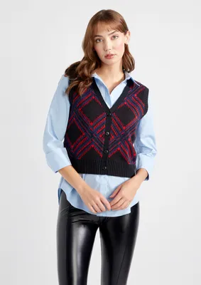 Diamond Plaid Button Down Sweater Vest