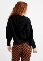 Black V Neck Mixed Stitch Sweater