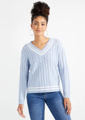 Varsity Striped Cable Knit Sweater